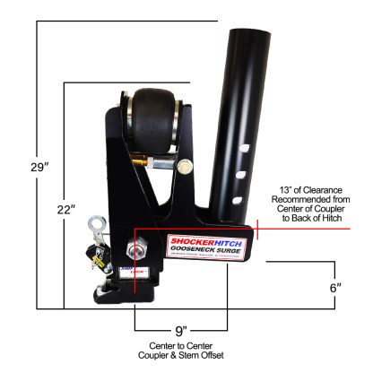 Shocker Gooseneck Surge Air Hitch with 9-Inch Offset Extension Coupler Diagram