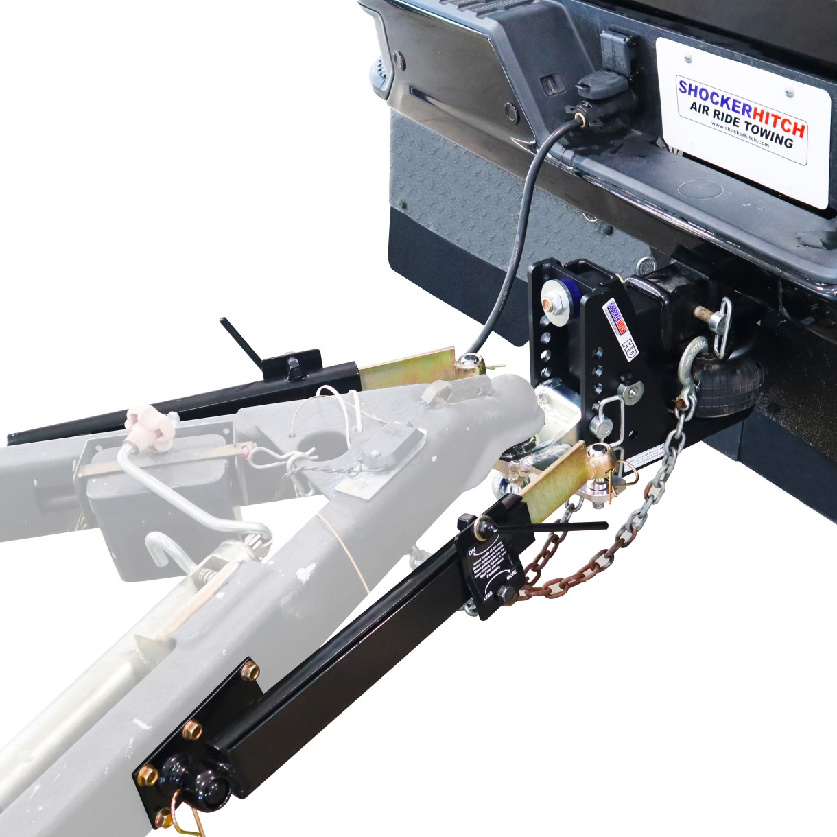 Shocker Max Black HD Air Hitch Combo Ball & 2 Sway Control Towing Kits Mounted