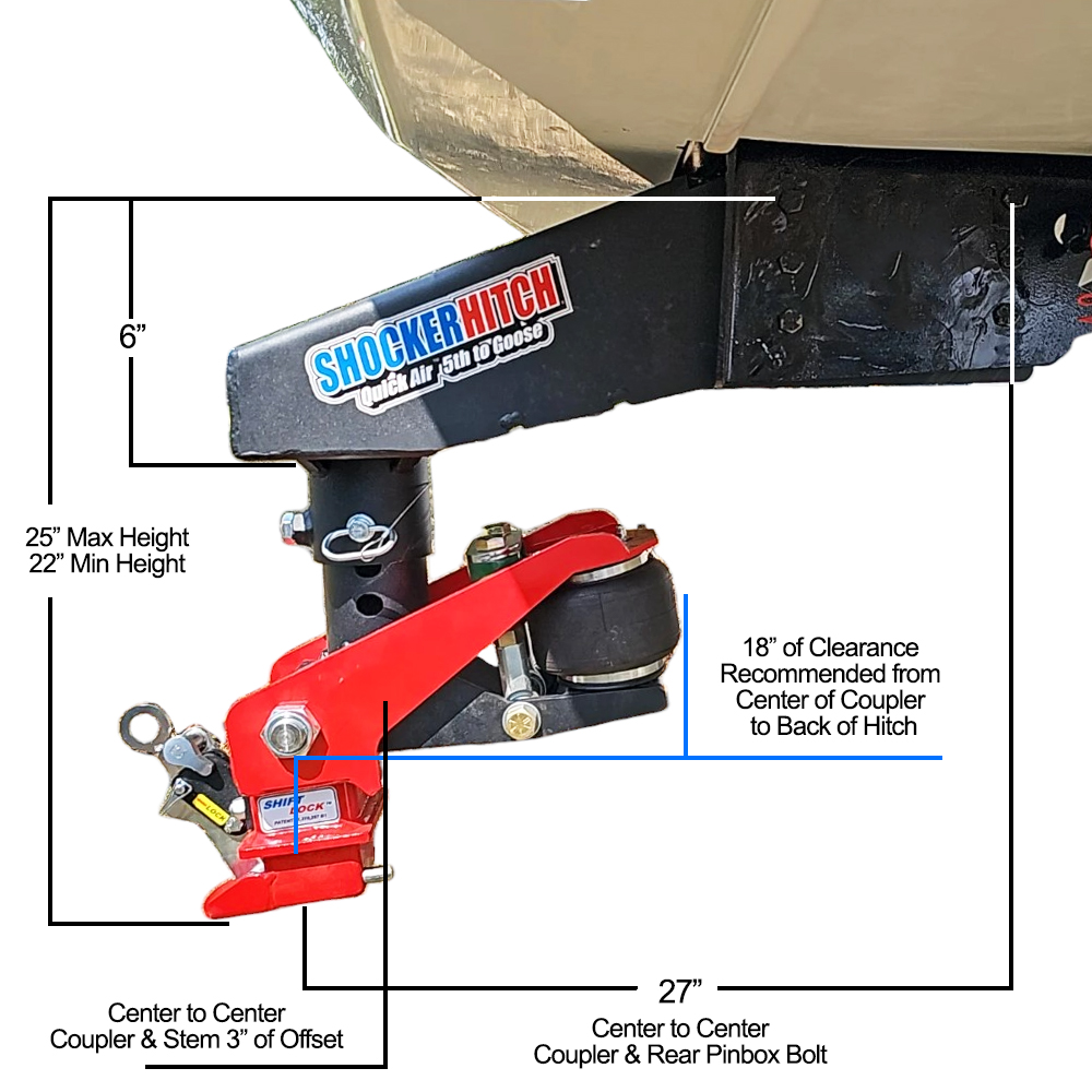 Shocker Quick Air 5th Wheel to Gooseneck - Measurement Diagram