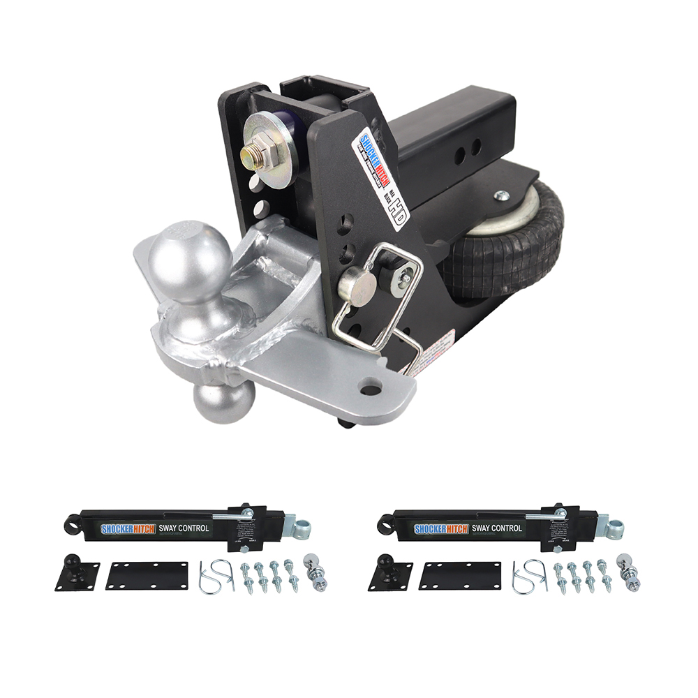 Shocker 20K HD Max Black Air Hitch with Sway Tab Combo Ball and Dual Sway Control Towing Kit - 2-1/2" Receiver