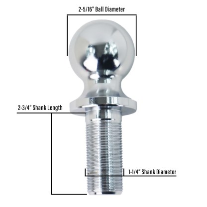 Shocker 2-5/16″ Hitch Ball w/ 1-1/4″ Diameter Shank - Dimensions