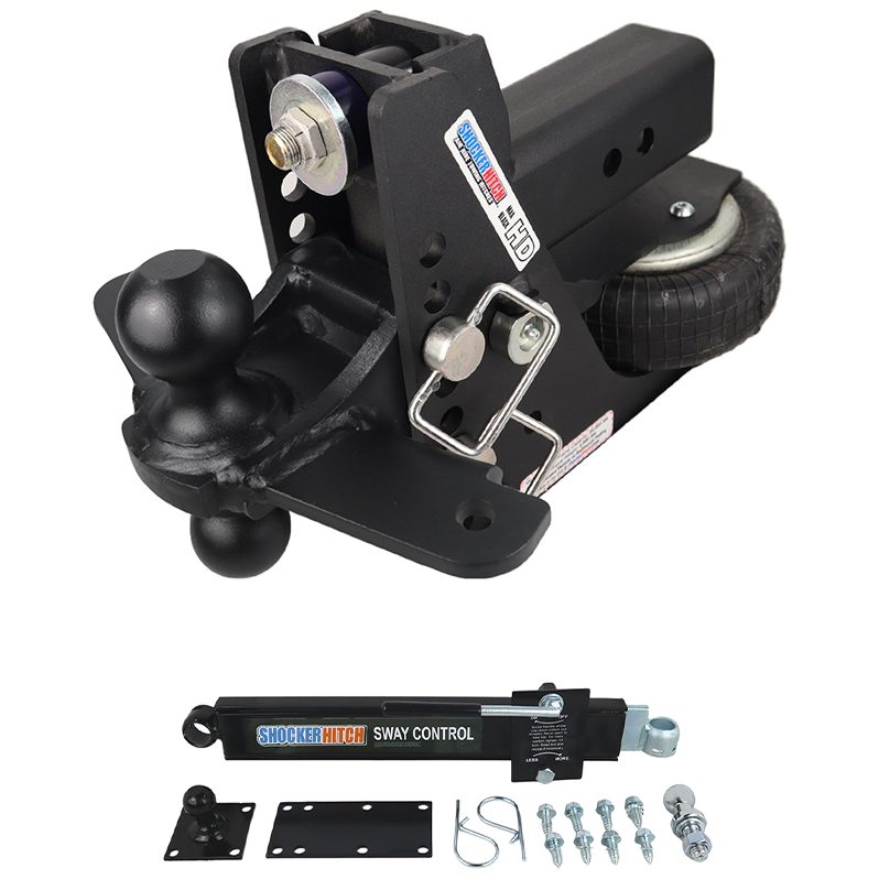 Shocker 20K HD Max Black Air Hitch with Black Sway Tab Combo Ball and Sway Control Towing Kit - For 3 Receiver
