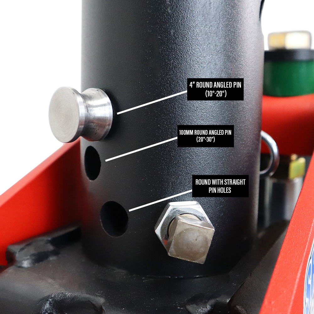 Shocker Multi-Fit Gooseneck Surge Air Hitch with King Pin - Pin Hole Diagram