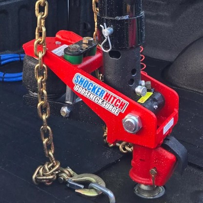 Shocker Multi-Fit Gooseneck Surge Air Hitch Demco EZ-Latch Coupler Installed