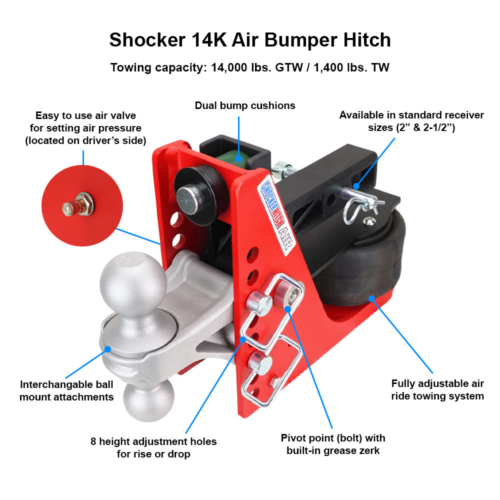 14K Red Air Ride Receiver Hitch Features - Diagram - Specifications