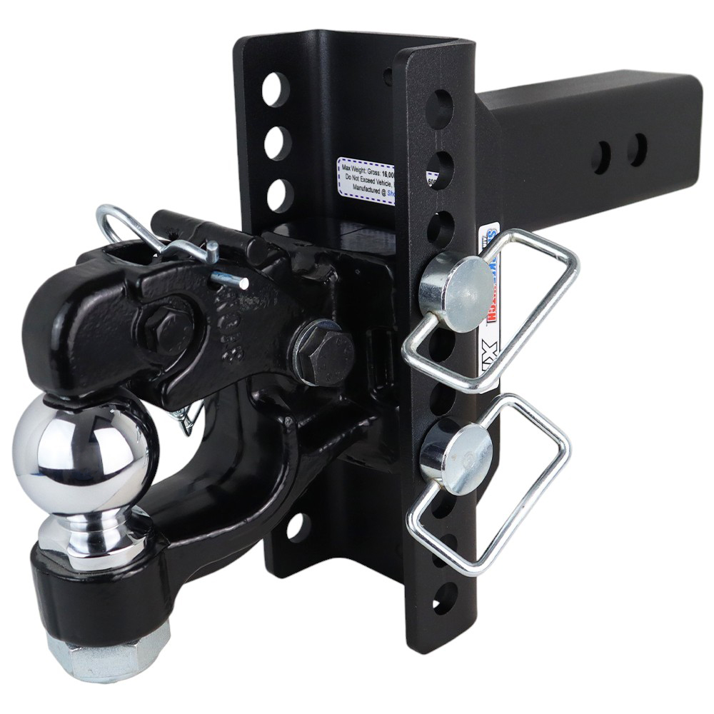 Shocker XR Adjustable Hitch with Channel Pintle & 2-5/16" Ball Combo Mount - 10-Hole Channel - For 2-1/2" Receiver