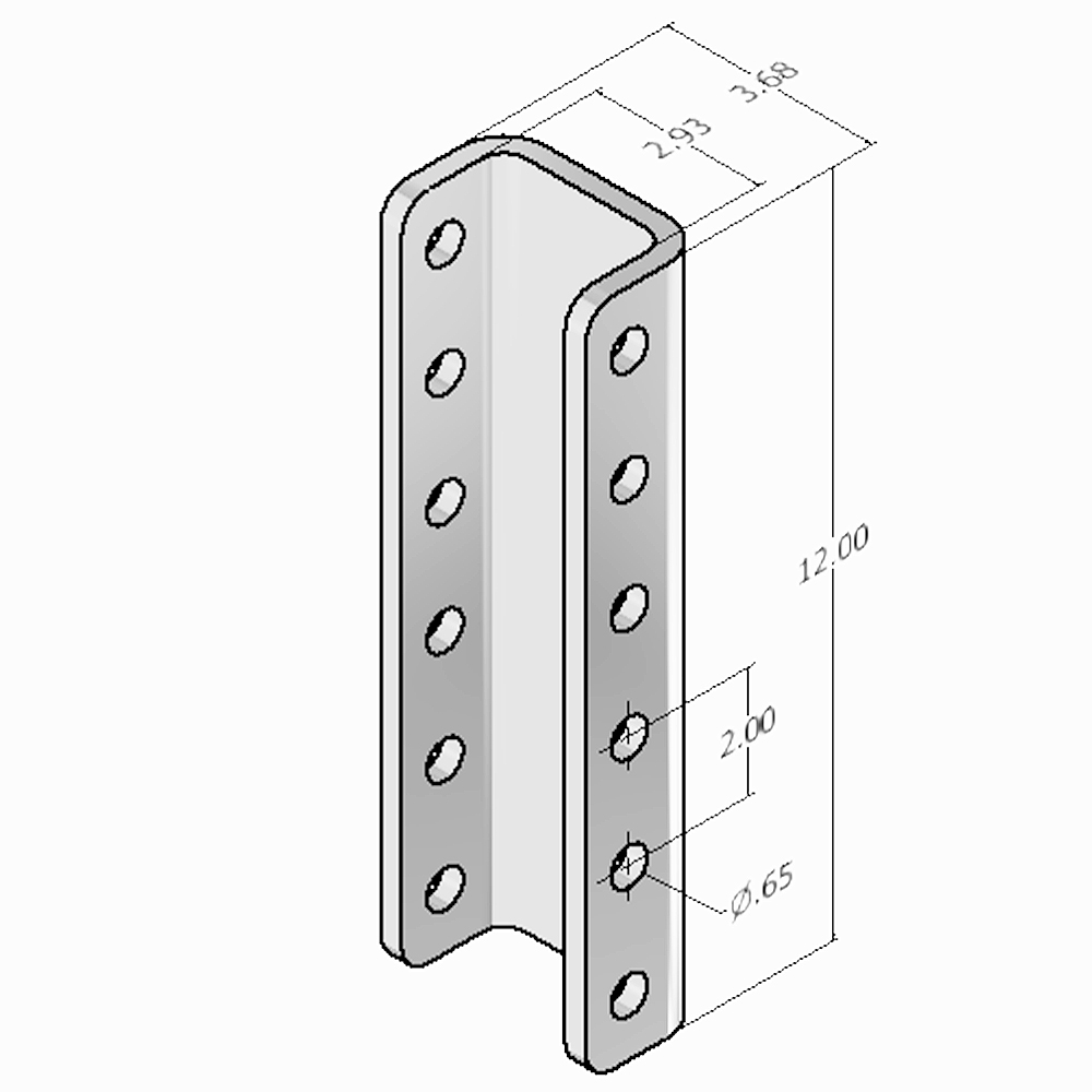 6 Hole Weld-On 3-1/2" Wide Vertical Channel for Trailer A-Frame Diagram