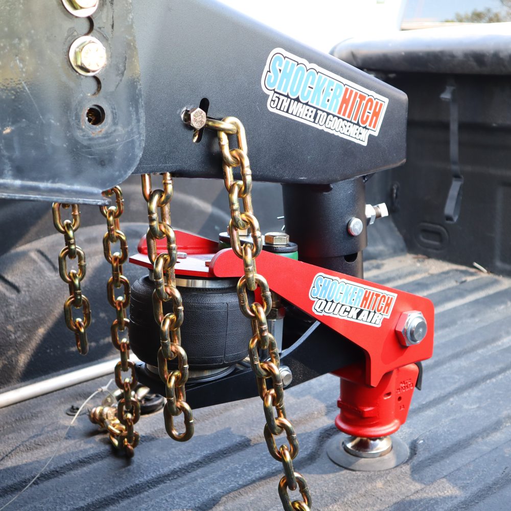 Quick Air 5th Wheel to Demco Gooseneck Coupler Kit & Chain Kit - Side View