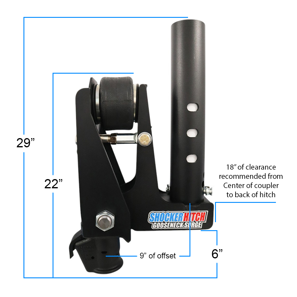 Gooseneck Air Hitch & 9" Extender Demco Coupler - Diagram & Dimensions