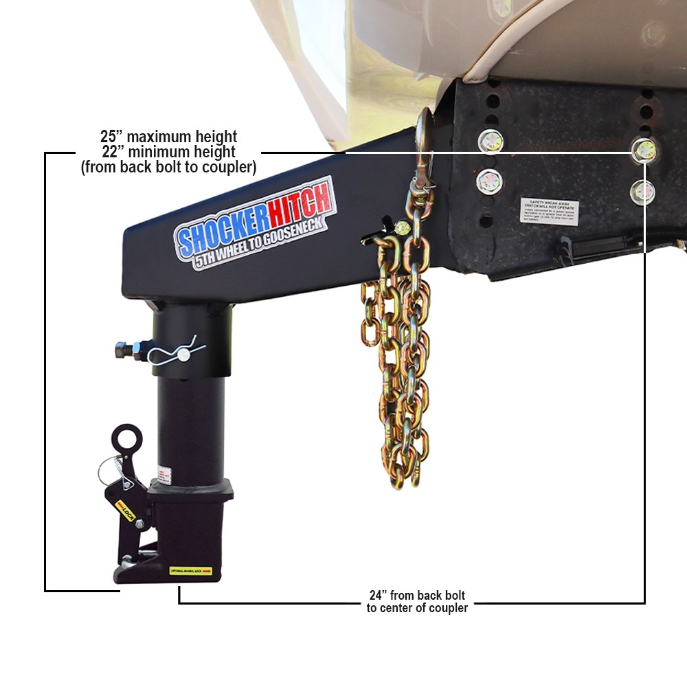 Shocker 5th Wheel to Goose Kit & Shift Lock Coupler - Diagram & Dimensions