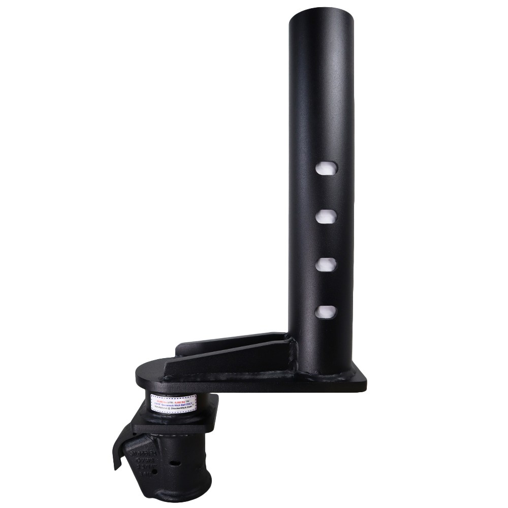 Shocker 30K Gooseneck Stem & 9" Offset EZ Latch Demco Coupler - Round - Angled Pin Holes - Black