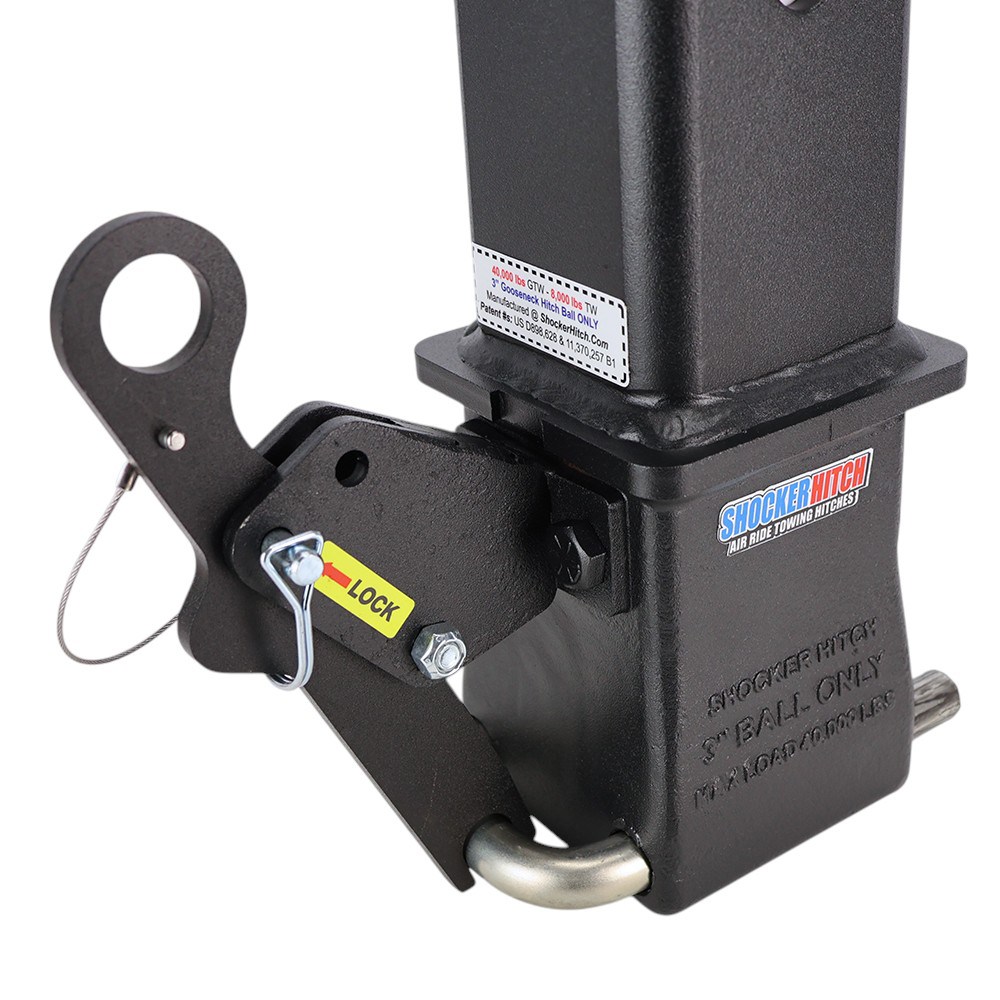 40K Shocker Gooseneck Dual Latching 3" Shift Lock Coupler - Locked Position